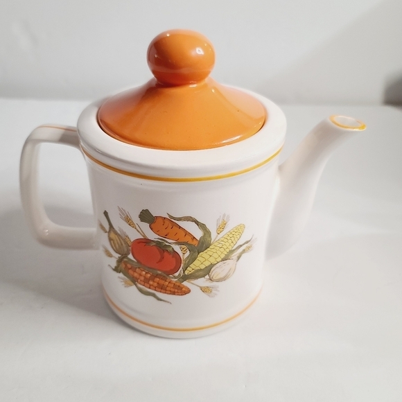 Vintage 60s 70s Orange Vegetables Fall Porcelain Tea Pot Made in Japan - Picture 1 of 14